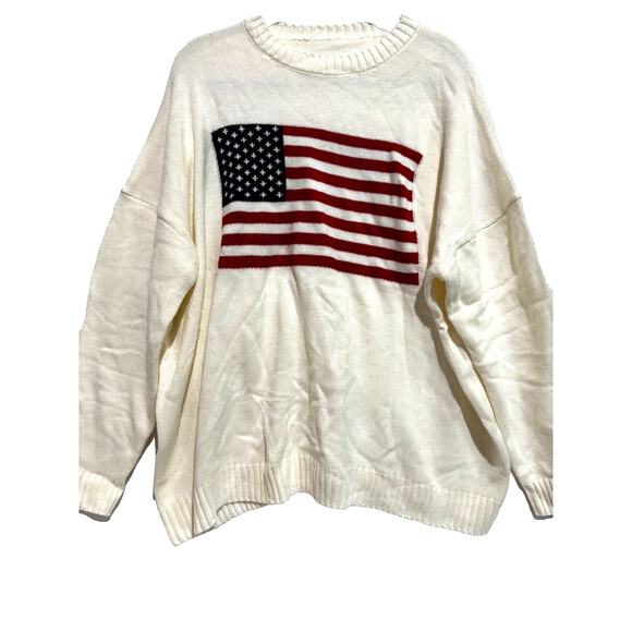 Womens 4xl Ivory American Flag sweater sz Pullover Knit Patriotic USA cozy chic - Picture 1 of 9